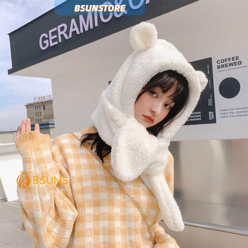 Nón trùm đầu kiêm khăn choàng cổ giữ ấm tai gấu dễ thương thời trang mùa đông cho nữ