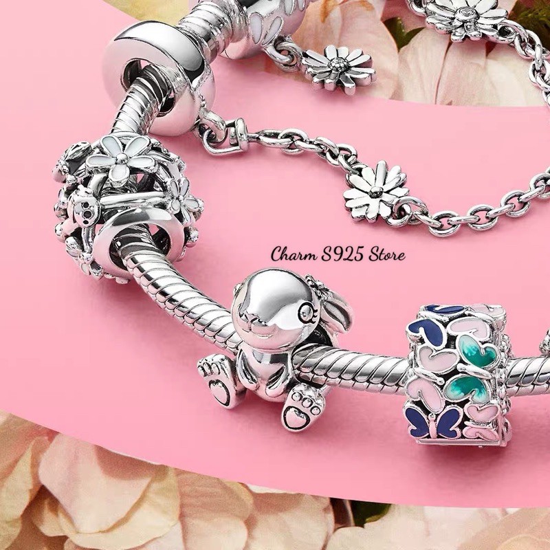 charm pan khoá chặn xích hoa cúc bạc s925 cao cấp