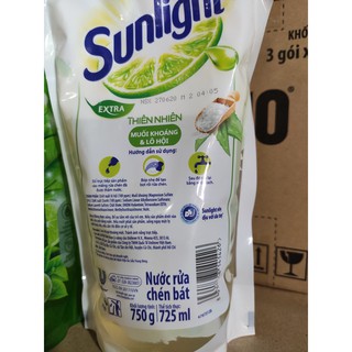 SUNLIGHT Nước Rửa Chén 750g dạng túi Matcha Trà Xanh Nhật , Muối Khoáng Lô Hội TrắngThiên Nhiên 750 g