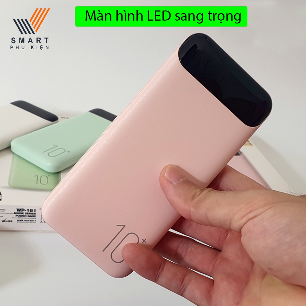 pin sạc dự phòng 10000 mAh WP-161 có 2 cổng USB, xạc dự phòng nhỏ gọn tích hợp màn hình led - mini