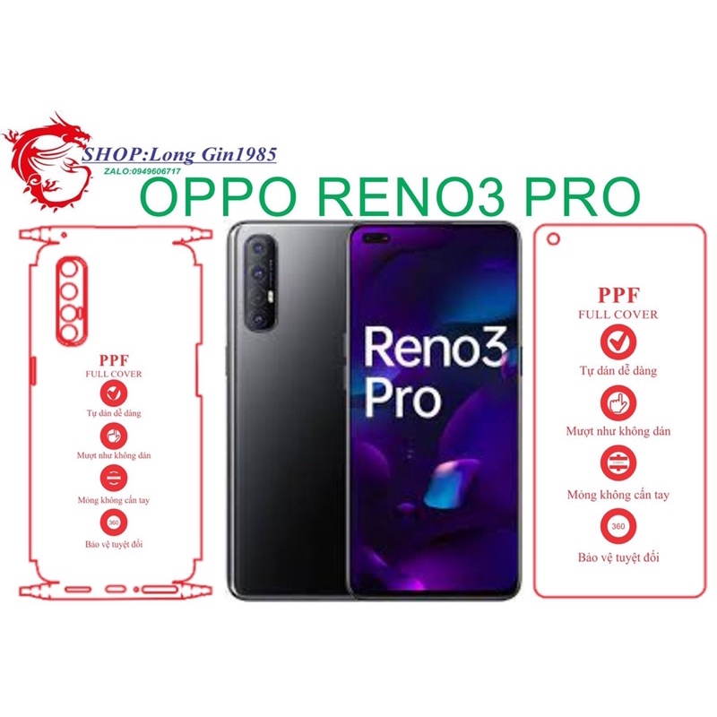 Oppo Reno 3 pro miếng dán trong Ppf mặt sau và mặt trước chống va đập chống trầy xước
