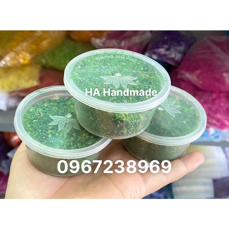 Rêu bột xanh phủ mặt chậu cắm hoa handmade,làm cây trang trí