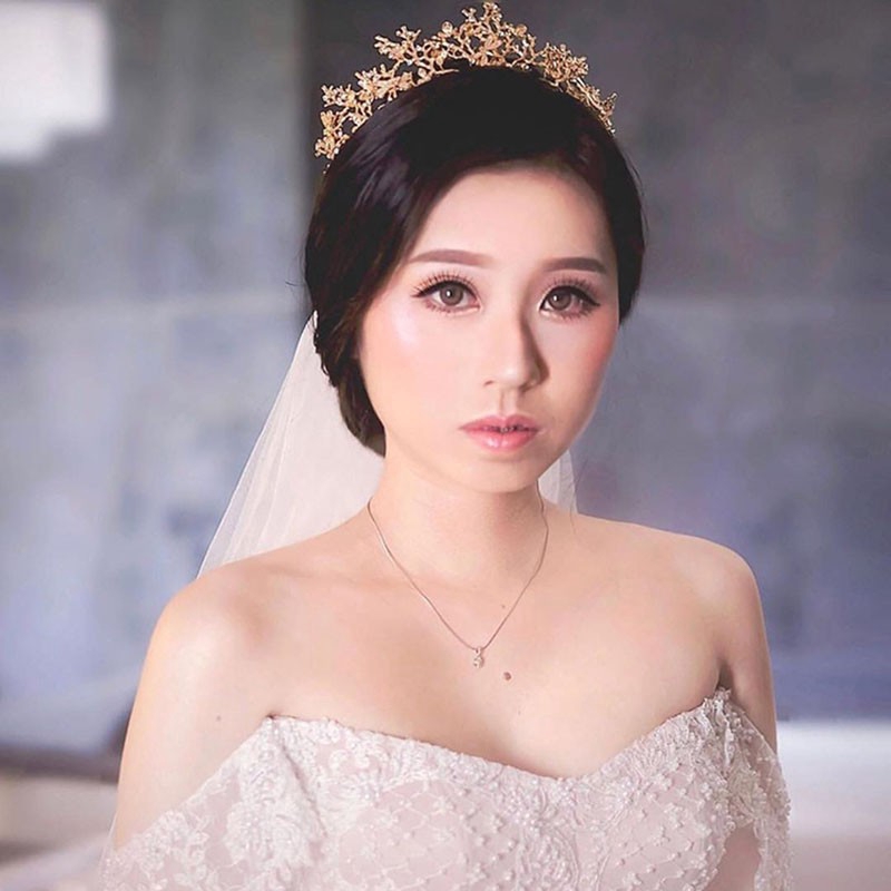 Vương miện cài tóc đính đá màu vàng sang trọng đáng yêu