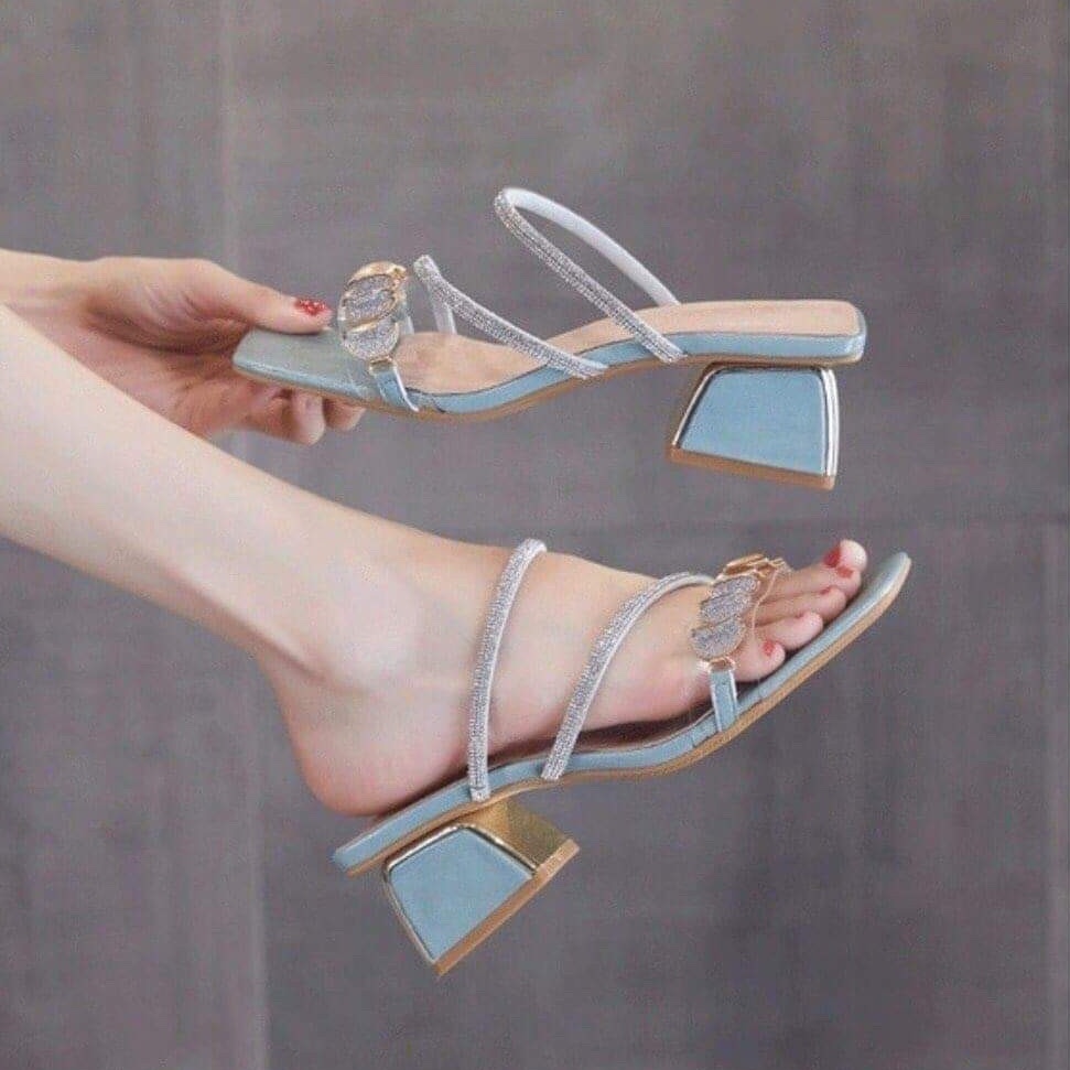 Sandal cao gót nữ đế vuông đính kim cương quai trong Thiên Hương VNXK BP9M35 Giày cao gót nữ sang chảnh tiểu thư đi tiệc
