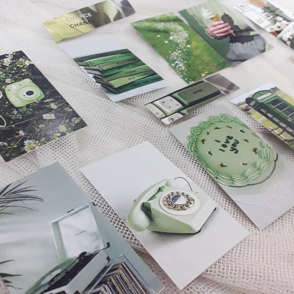 Bìa, postcard, decor thiệp, bưu thiếp decor ,làm tranh treo tường trang trí Tone Xanh lá start22_shop