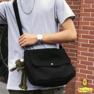 Túi tote đeo chéo unisex nam nữ - vải dệt canvas màu be - đen - phong cách ulzzang