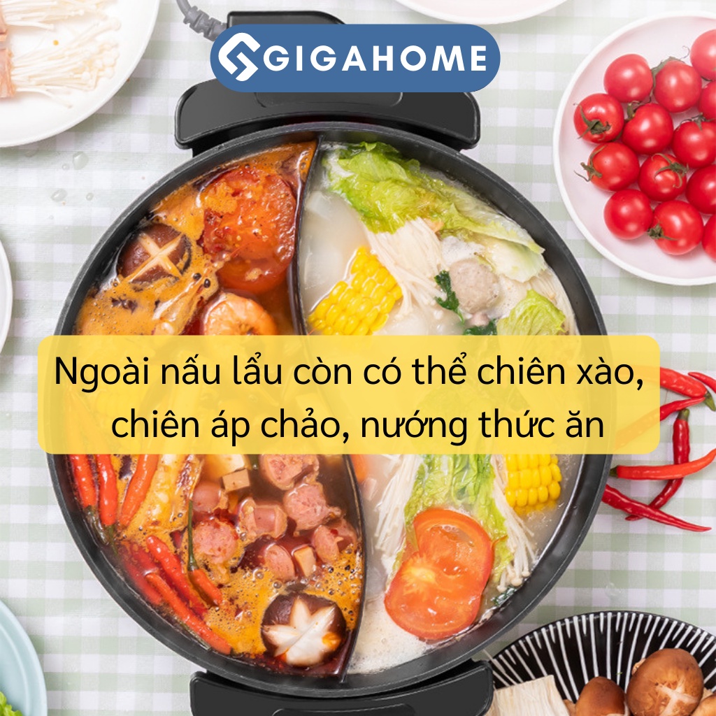 Nồi Lẩu Điện 2 Ngăn 5 Lít GIGAHOME Công Suất 1500W Tráng Men Chống Dính 10309