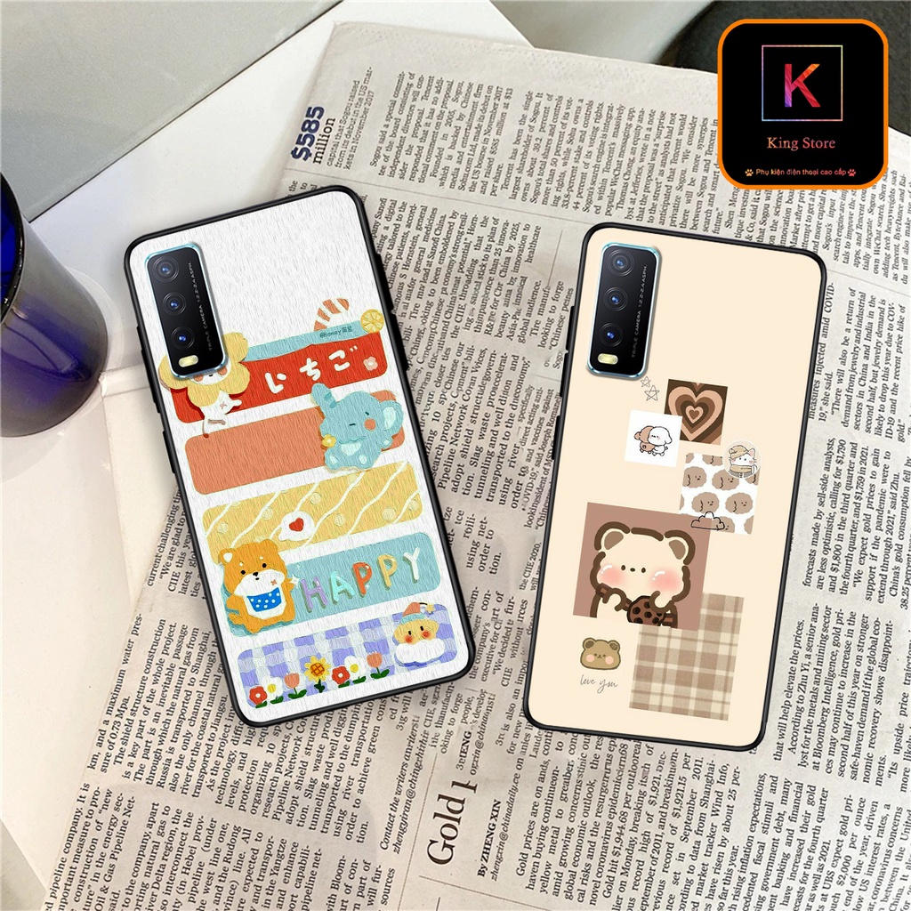 Ốp lưng Vivo Y20 - Vivo Y20s - Vivo Y12s - Ốp lưng in hình gấu &amp; thỏ đang yêu - lưng nhám viền TPU cao cấp