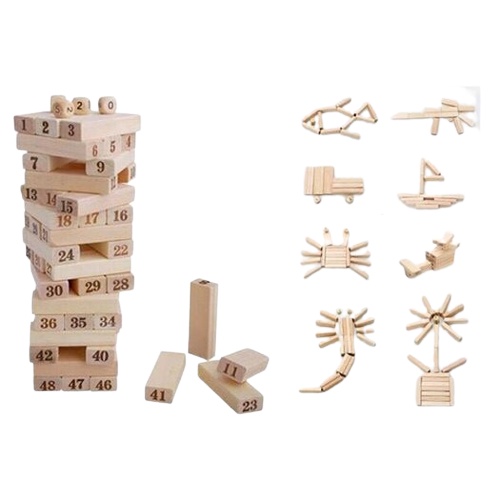 [Phát Triển Trí Tuệ] Bộ Đồ Chơi Rút Gỗ 54 Thanh Xếp Hình Domino Xả Stress Cho Bé