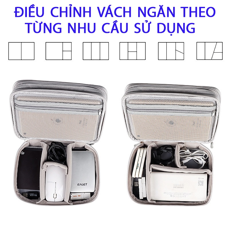 Túi Đựng Phụ Kiện Công Nghệ, Chống Sốc Chống Nước, Bộ Sạc Macbook, Máy Tính Bảng, Pin Dự Phòng, Cáp Sạc, Mỹ Phẩm