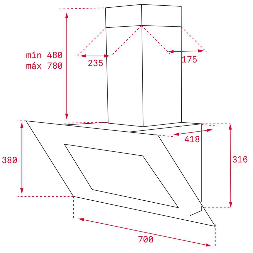 Máy hút khói khử mùi dạng kính vát 70cm Teka DVT 785