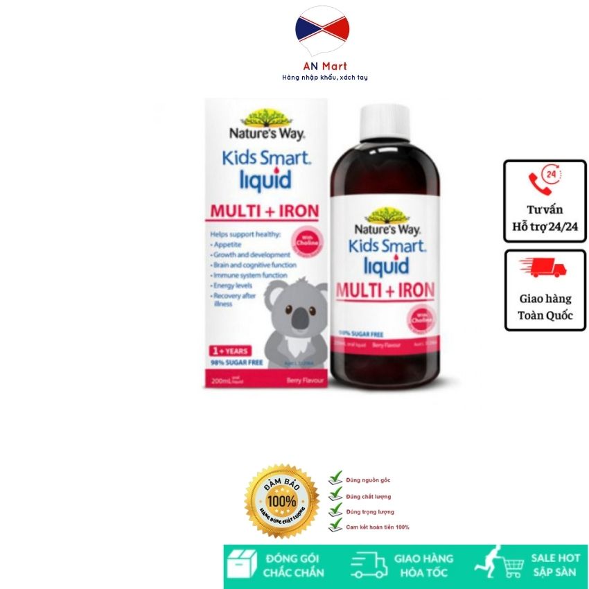 Siro uống Nature’s Way Kids Smart Multi Iron Liquid Bổ Sung Sắt Và Các Vi Chất Cần Thiết Cho Trẻ Nhỏ - Hộp 200ml