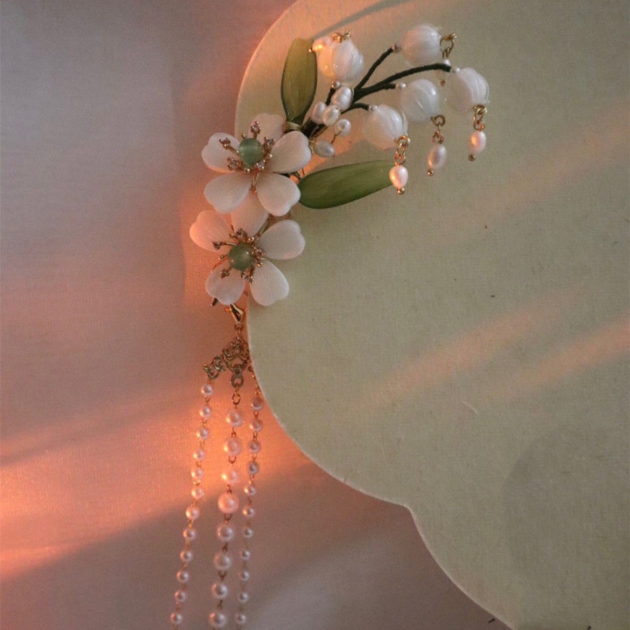 Lily of the Valley Kẹp Tóc Tua Rua Phong Cách Hanfu Cổ Tích Dễ Phối Đồ Phụ Kiện Sườn Xám Đầu Tiên Phụ Kiện Dành Cho Nữ Phụ Kiện Sườn Xám Nữ 10.11