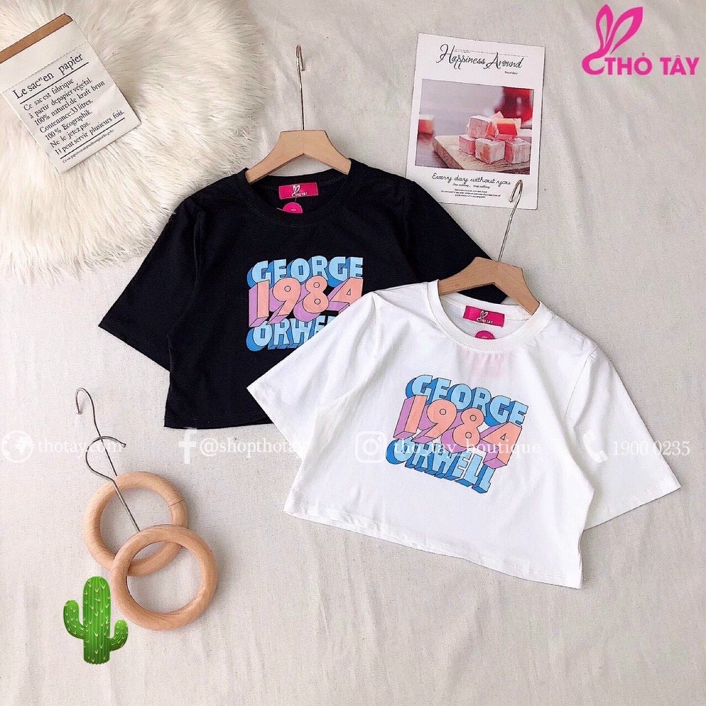 Áo kiểu croptop in chữ kiểu xanh hồng cực xinh , chất thun bozip mềm mịn