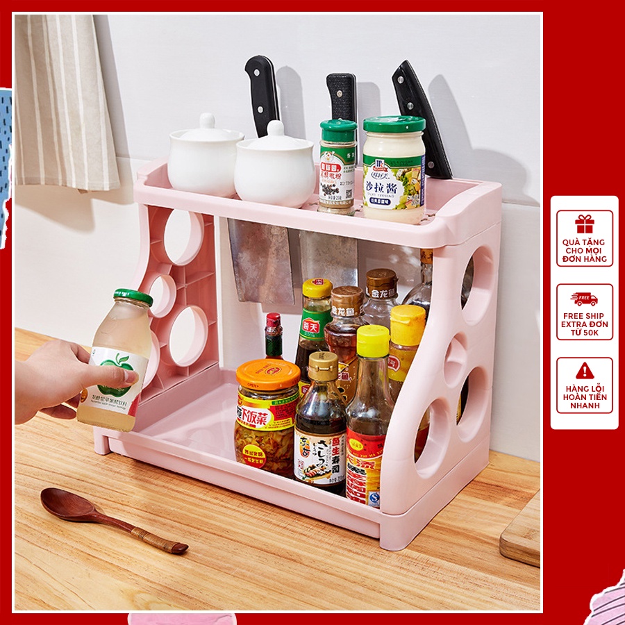 Kệ đựng gia vị 2 Kệ để đồ thông minh 2 tầng đa năng tiết kiệm không gian Lamian