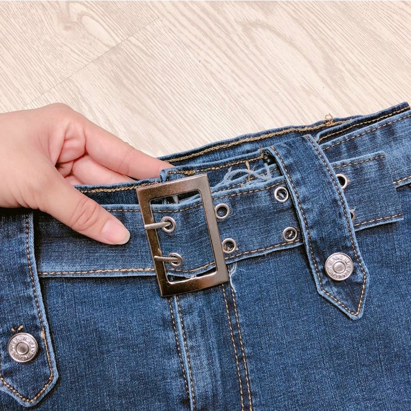 chân váy jeans kèm thắt lưng cao cấp