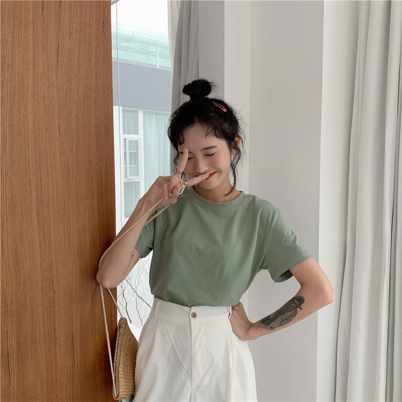 Áo Thun Tay Ngắn Màu Trơn Thời Trang Dành Cho Nữ | BigBuy360 - bigbuy360.vn