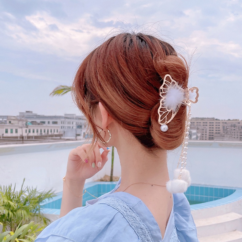 Kẹp Tóc Kim Loại Lớn Phối Tua Rua Thời Trang Hàn Quốc