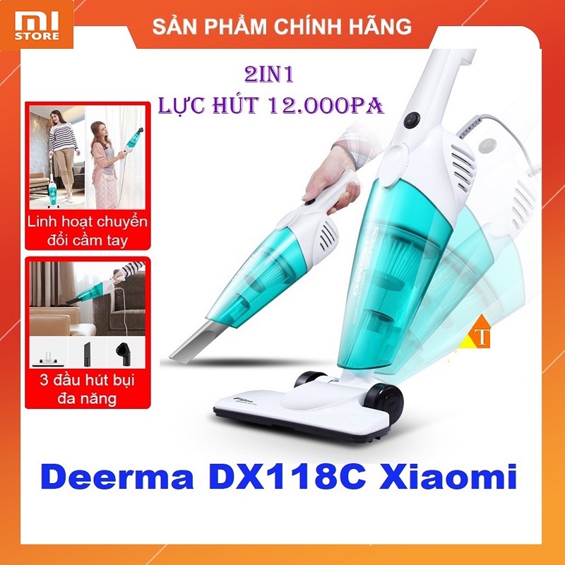 Máy hút bụi cầm tay Deerma Vacuum Cleaner DX118C 2 trong 1 với 3 loại đầu hút, lực hút khỏe 12kPa