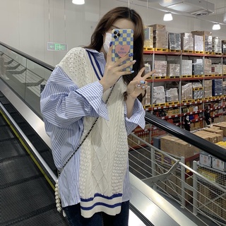 Áo sơ mi phối gile len phong cách ulzzang