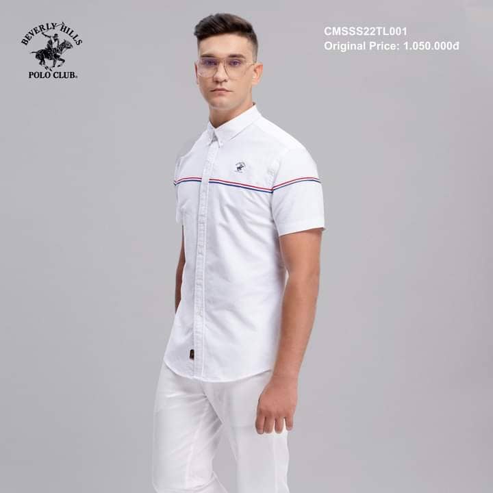 Beverly Hills Polo Club - Áo sơ mi Ngắn tay Nam Slim Fit Trắng WH- BHPC CMSSS22TL001