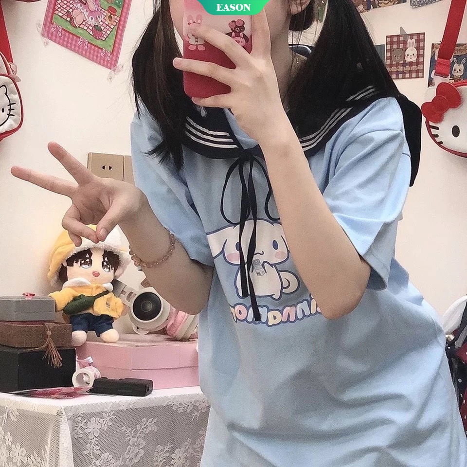 Áo thun tay ngắn dáng rộng in hình chú chó Cinnamoroll dễ thương thời trang cho nữ