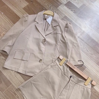 Bộ vest kaki cộc tay