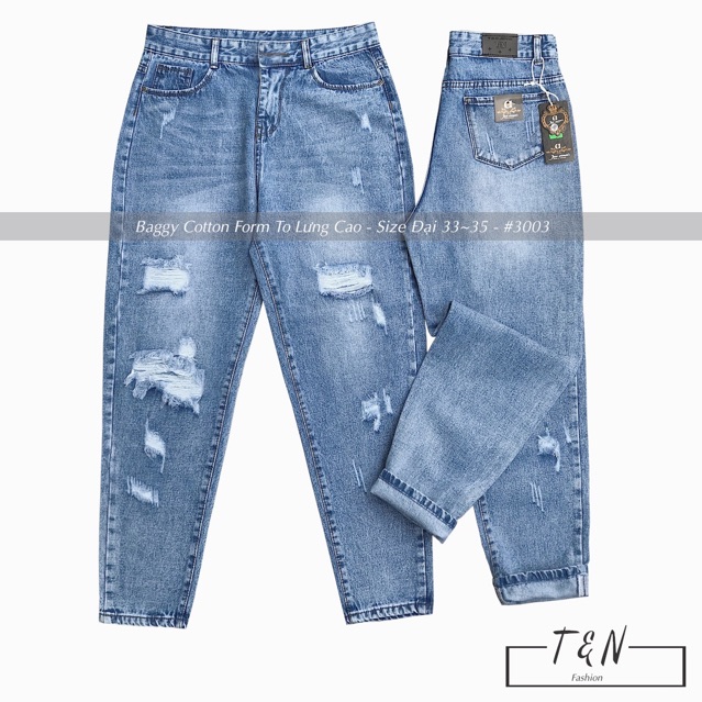 Quần Baggy Cotton Rách Form To Dài - Lưng Cao Qua Rốn