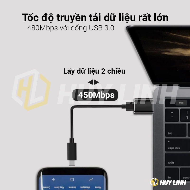 Jack chuyển USB 3.0 sang Type C nhận DAC nghe nhạc cho Máy tính, Laptop, Sạc dự phòng HL1461