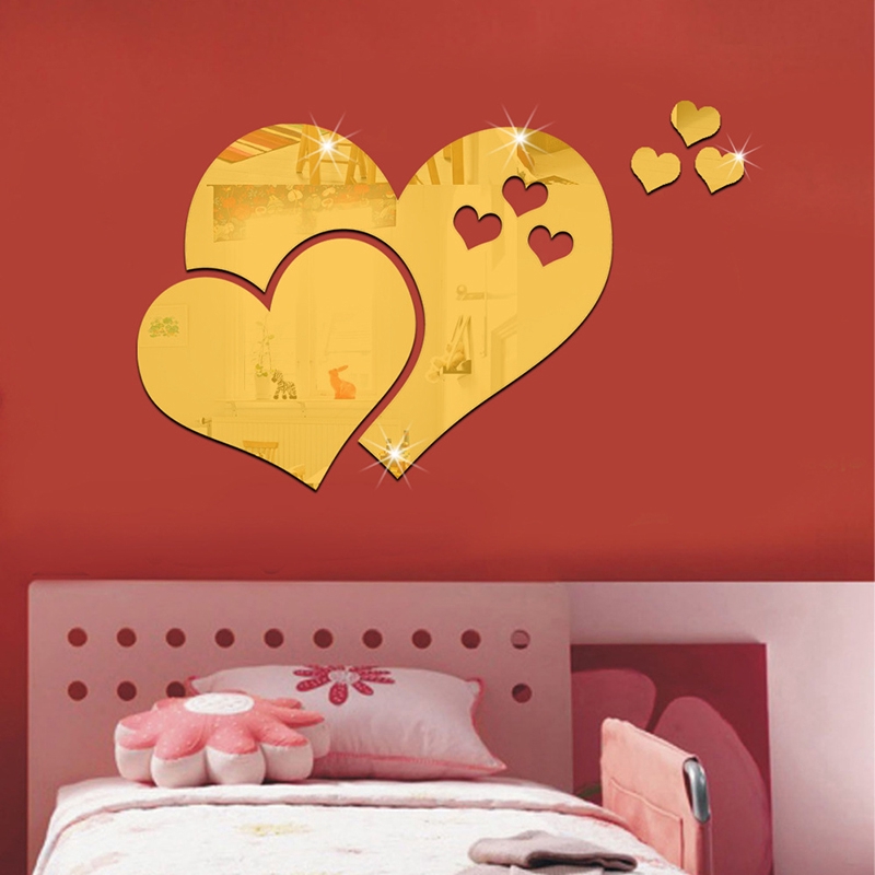 3D Heart Mirror Wall Sticker DIY Bedroom Acrylic Home Decor