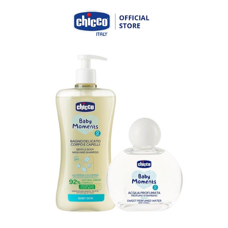 Combo Sữa tắm gội chiết xuất Yến mạch 0M+ Chicco 500ml &amp; Nước hoa hương tự nhiên 0M+ Chicco 100ml (mới)