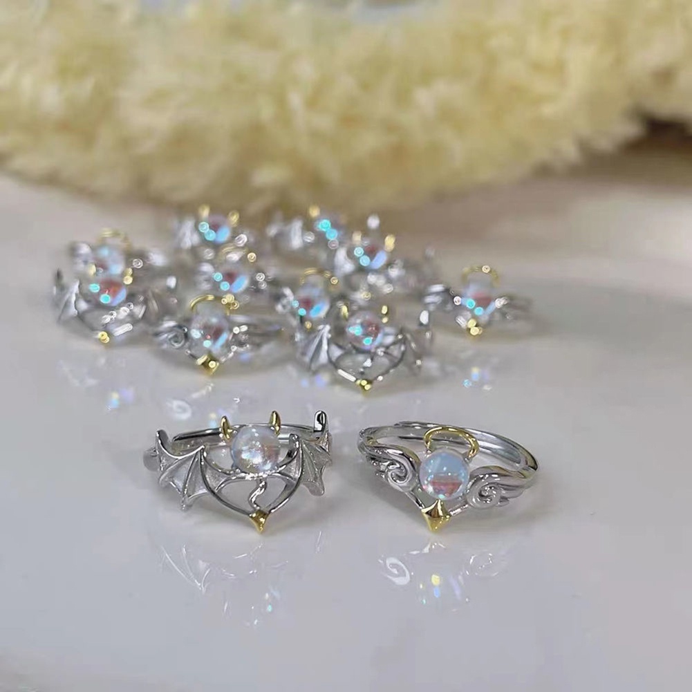 Nhẫn Đính Đá Mặt Trăng Hình Thiên Thần Có Thể Điều Chỉnh Kích Thước Thời Trang Cho Cặp Đôi