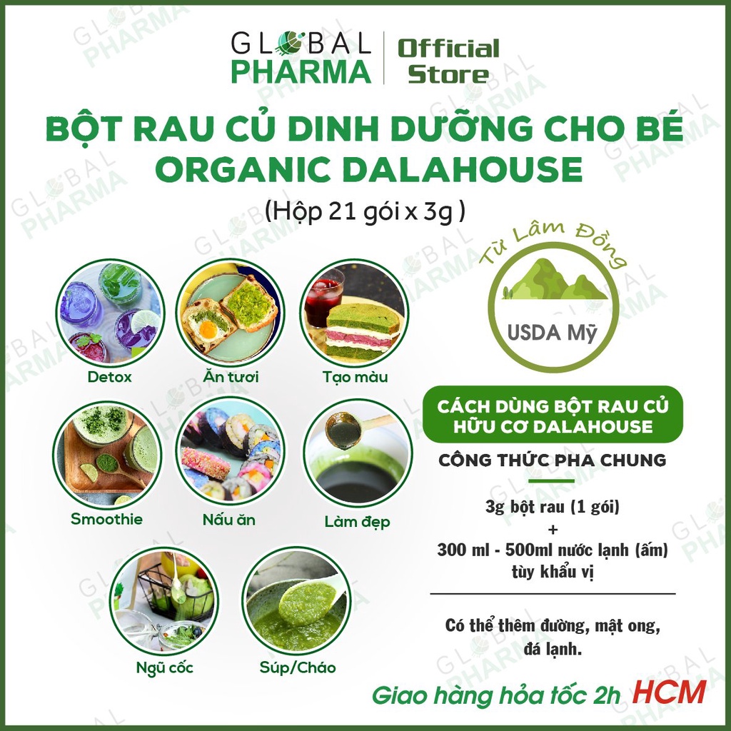 Combo Bột Rau Dinh Dưỡng Ăn Dặm Cho Bé Dalahouse (Hộp 21 gói x 7 vị) - 100% Tự Nhiên, An Toàn,Thơm Ngon, Dễ sử dụng