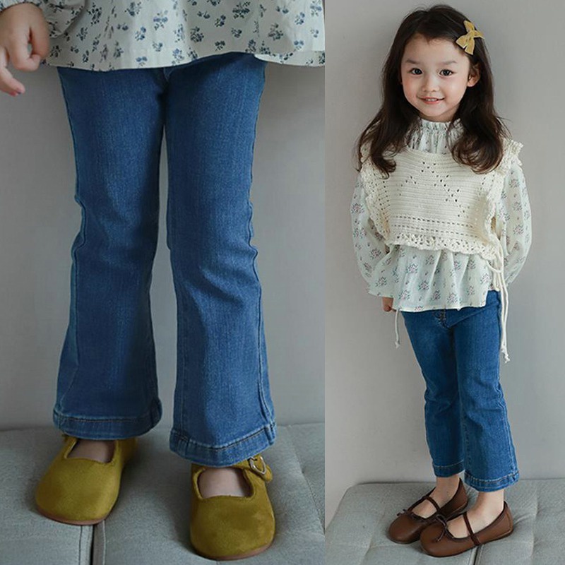 Quần Jeans Dài Ống Loe Thời Trang Hàn Cho Bé Gái