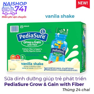 PediaSure Grow & Gain with Fiber hương Vanila Shake sữa dinh dưỡng giúp trẻ phát triển toàn diện, Thùng 24 chai 237ml