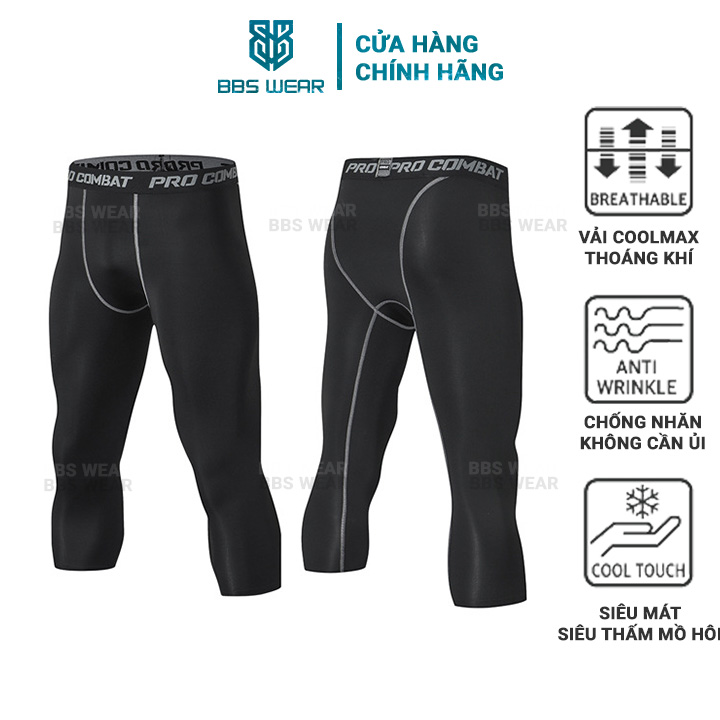 Quần legging bóng rổ thể thao nam lửng 3/4 BBS WEAR COMBAT SIÊU NHẸ SIÊU MÁT