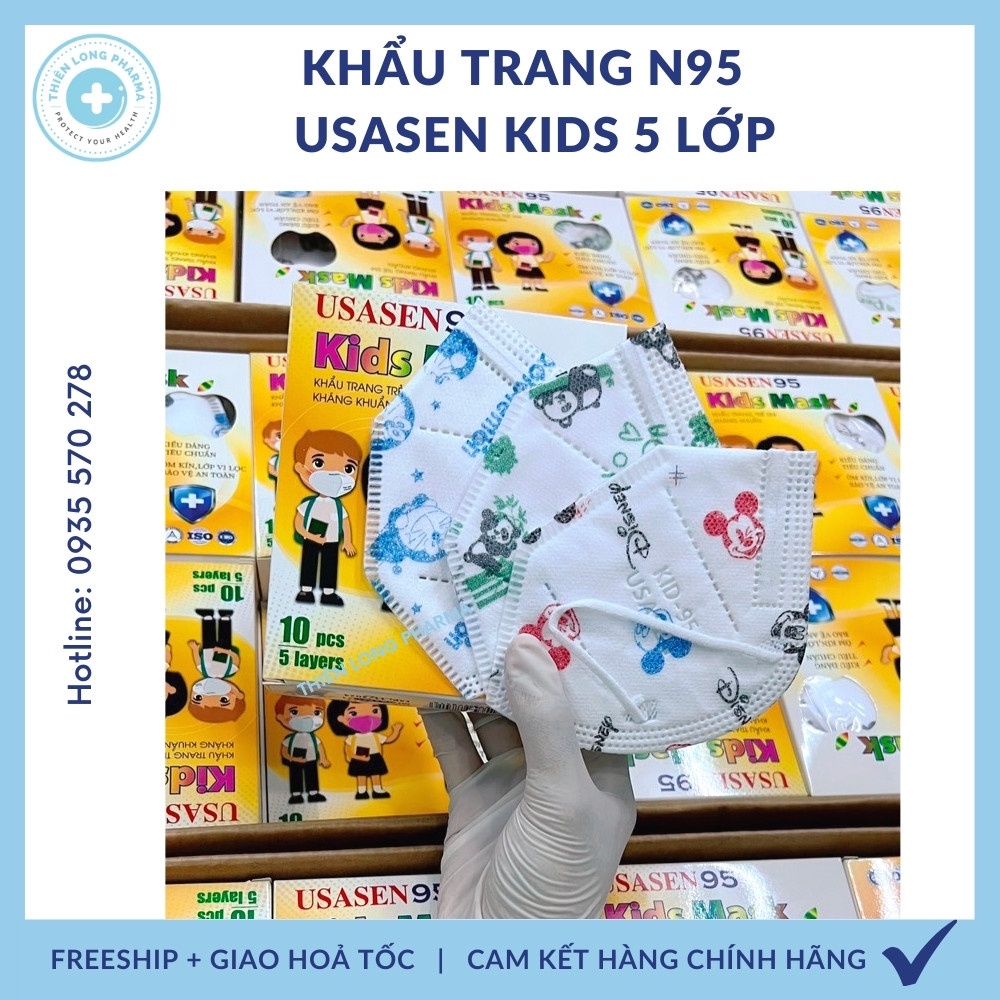 Khẩu trang trẻ em N95 TM KIDS [Hộp 10 cái] khẩu trang y tế em bé kháng khuẩn chống tia UV có hoạ tiết