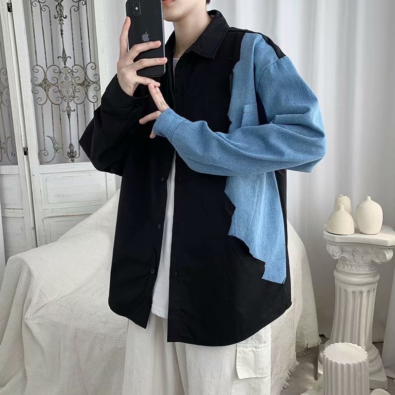 Korean fashion men's long-sleeve crew neck shirt