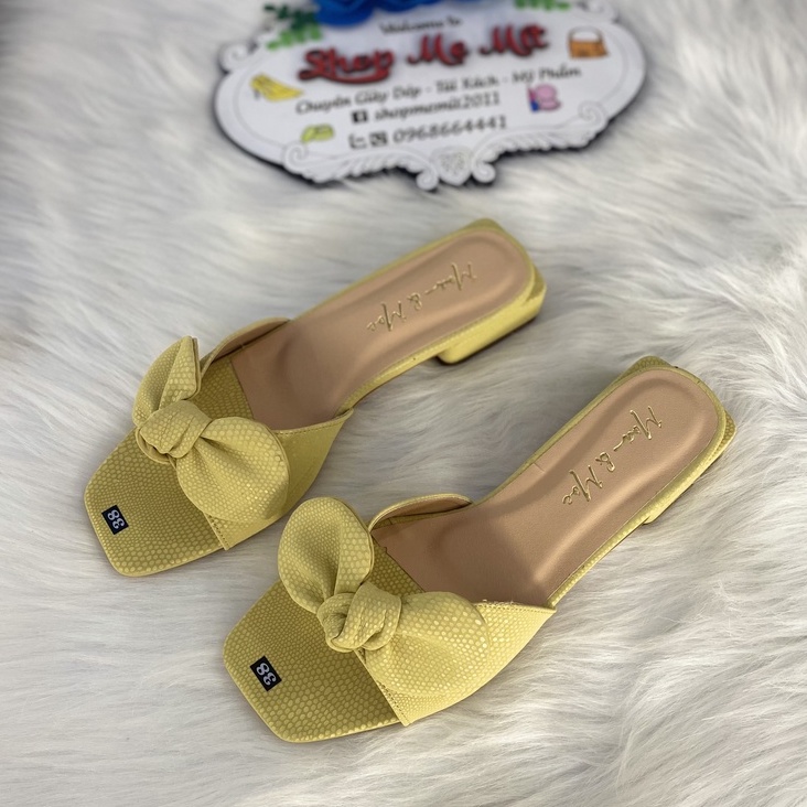Dép nữ 3p có nơ da xịn lót êm, Dép nữ Moa&Moe có nơ buộc 3cm cực xinh đi làm đi chơi, rất dễ phối đồ