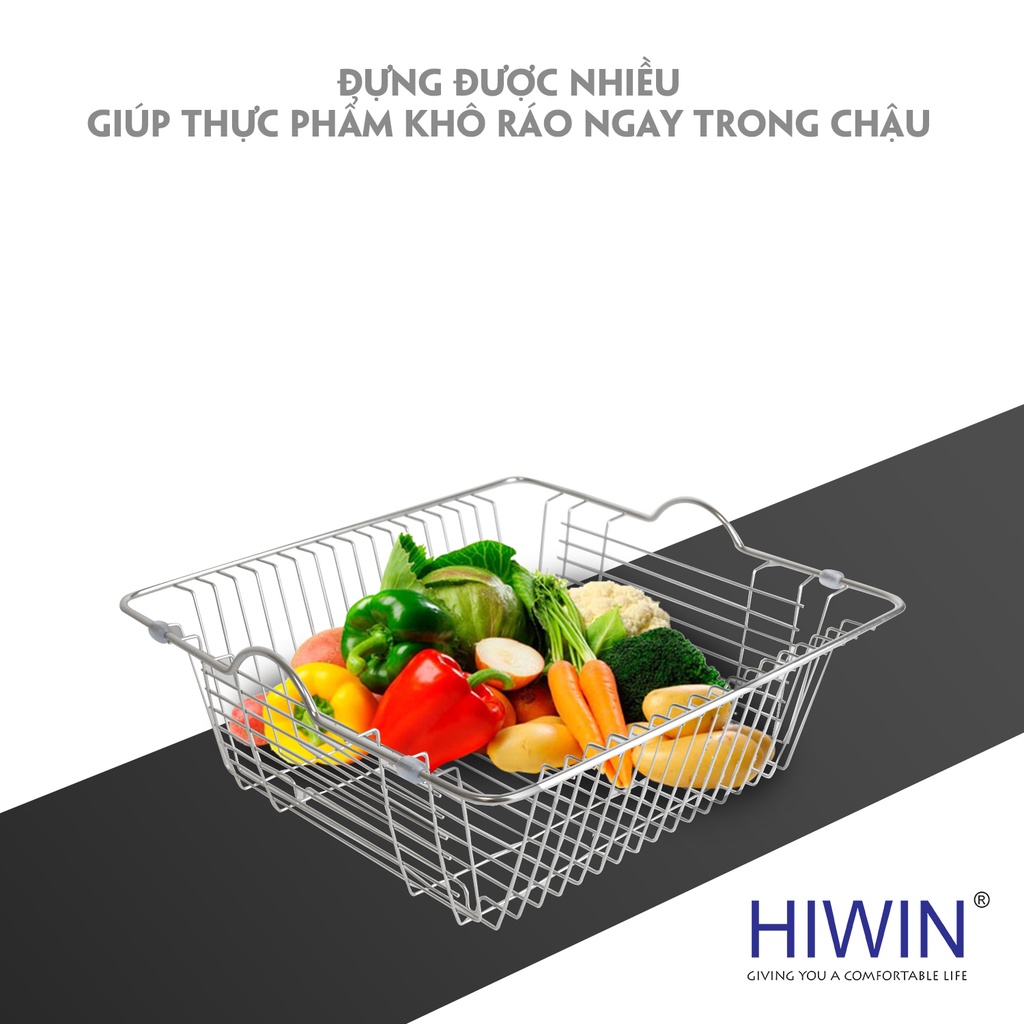 Kệ giỏ inox để bồn chậu rửa bát nhà bếp, đựng rau củ quả đa năng HIWIN KS-05