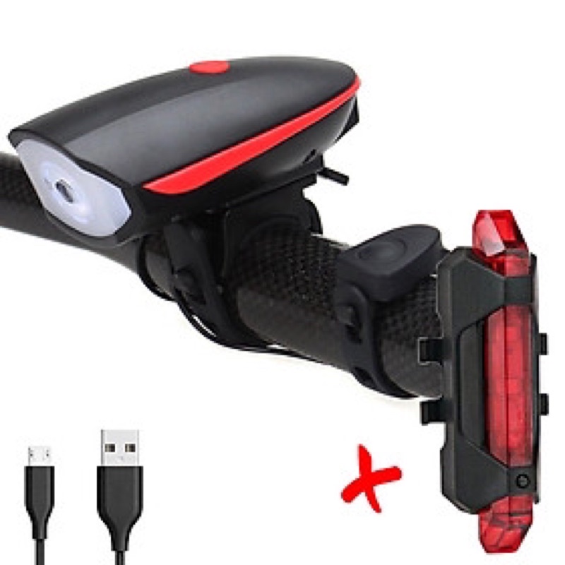 Đèn Xe Đạp Có Còi Và Đèn Hậu 5 chế độ sáng, bao gồm Sạc Pin USB, Chống Nước Mưa