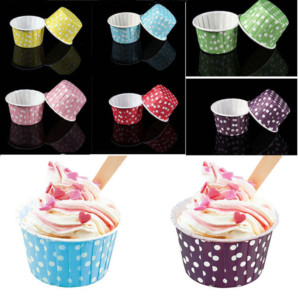 CONOPERY 100 cốc giấy đựng bánh muffin có họa tiết chấm bi dễ thương kích thước 5x3cm