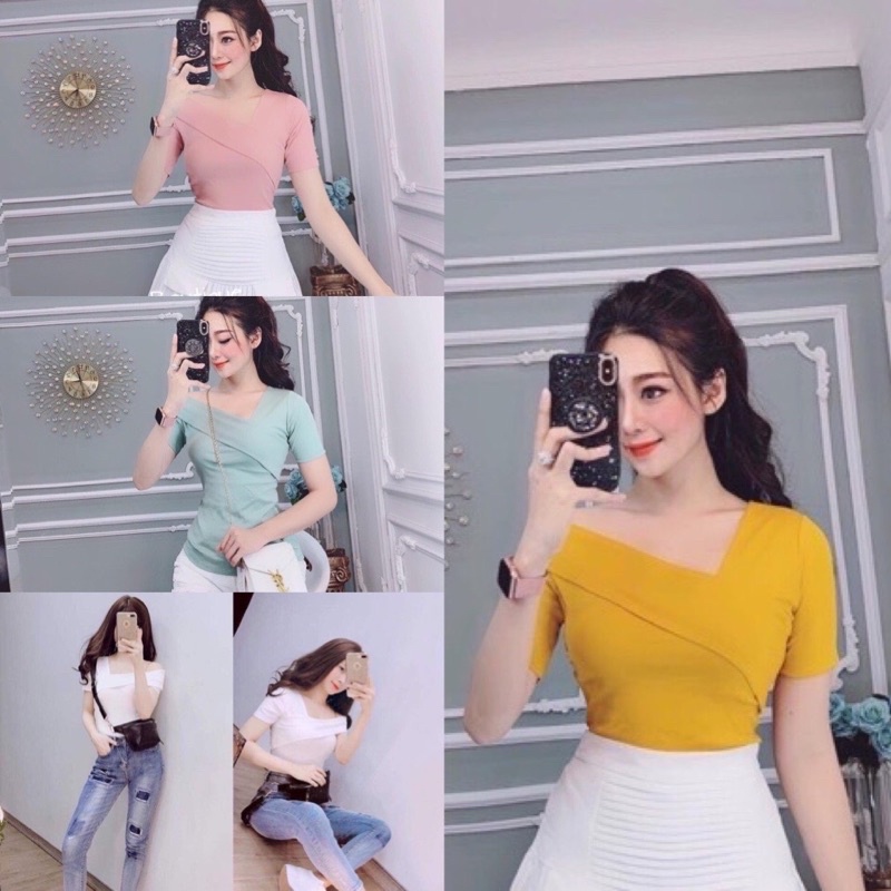 Áo thun kiểu tay ngắn phom ôm co giãn