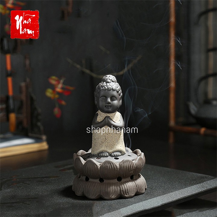 Lư gốm xông trầm hương đỉnh đốt nhang hình phật gốm sứ tử sa tặng 1 nụ trầm hương Linh Tâm