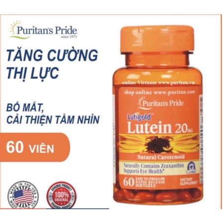 Viên uống bổ mắt, giảm nhức mỏi mắt, tăng cường thị lực Luitigold Lutein 20mg 60 viên Puritan's Pride