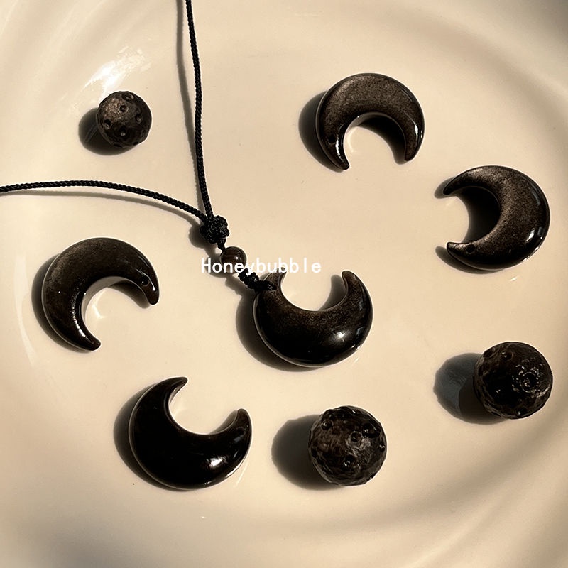 Vòng cổ Mặt Trăng Khuyết Bằng Đá Obsidian Cho Cặp Đôi