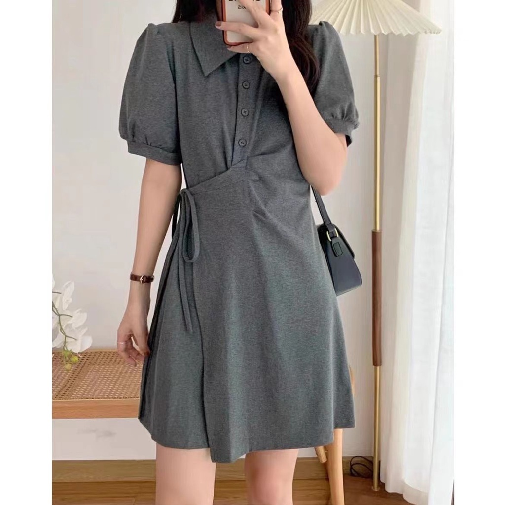 Đầm Sơ Mi Lưng Cao Phối Ren Thời Trang Hàn Quốc Cho Nữ