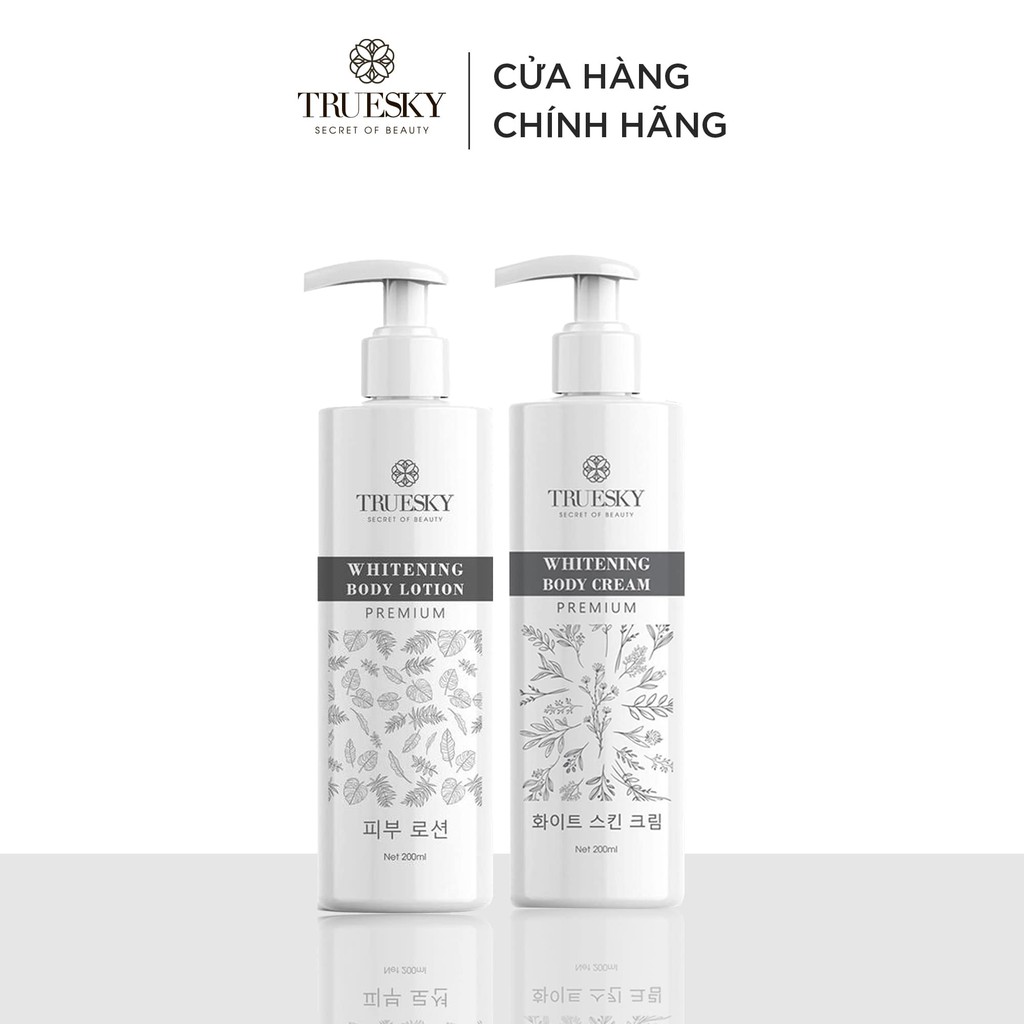 Bộ tắm trắng toàn thân cấp tốc Truesky Premium gồm 1 chai ủ trắng toàn thân 200ml & 1 chai dưỡng trắng toàn thân 200ml