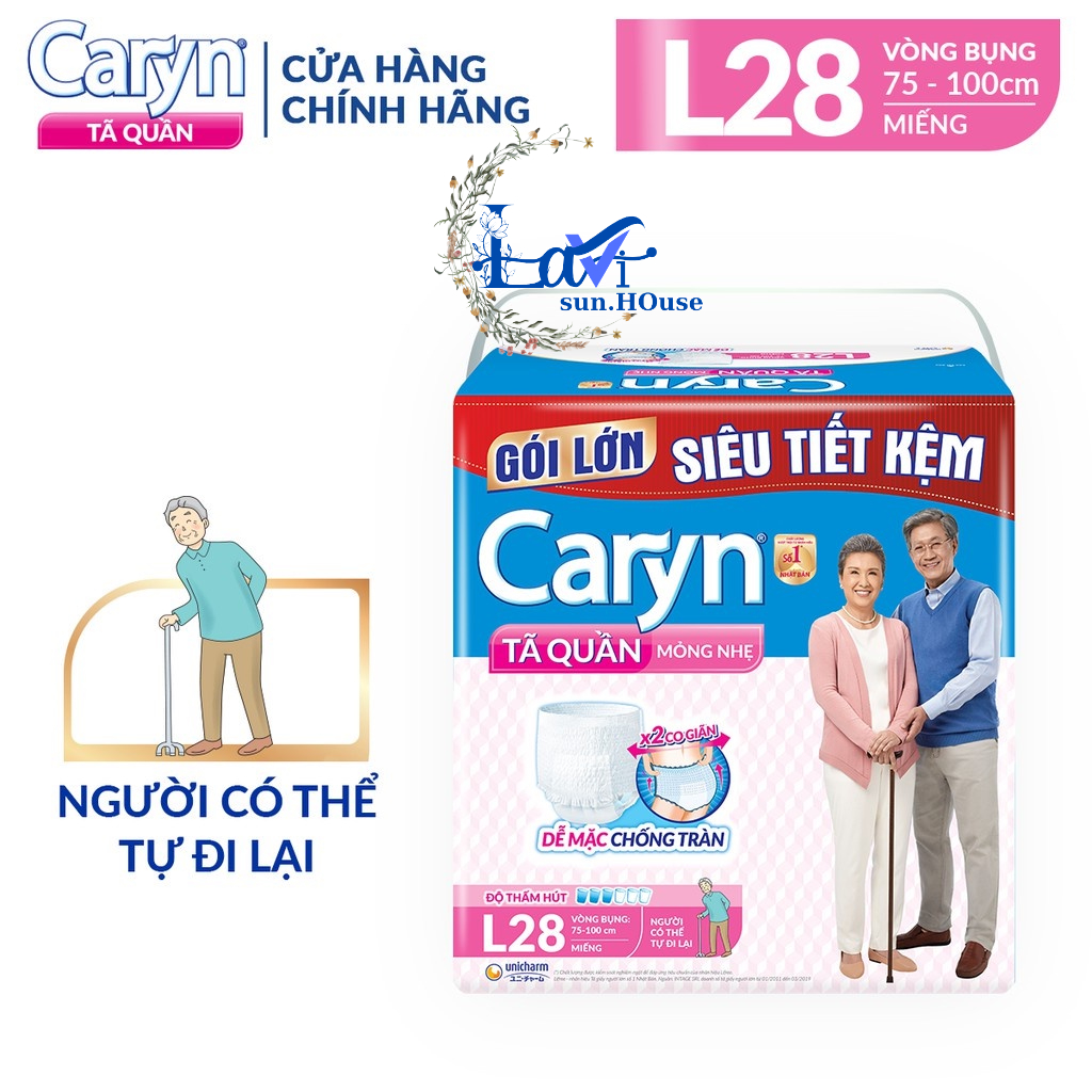 [TẶNG 4 MIẾNG]Tã quần caryn mỏng nhẹ L28 ,M32 miếng, tã caryn gói lớn siêu tiết kiệm dành cho người già