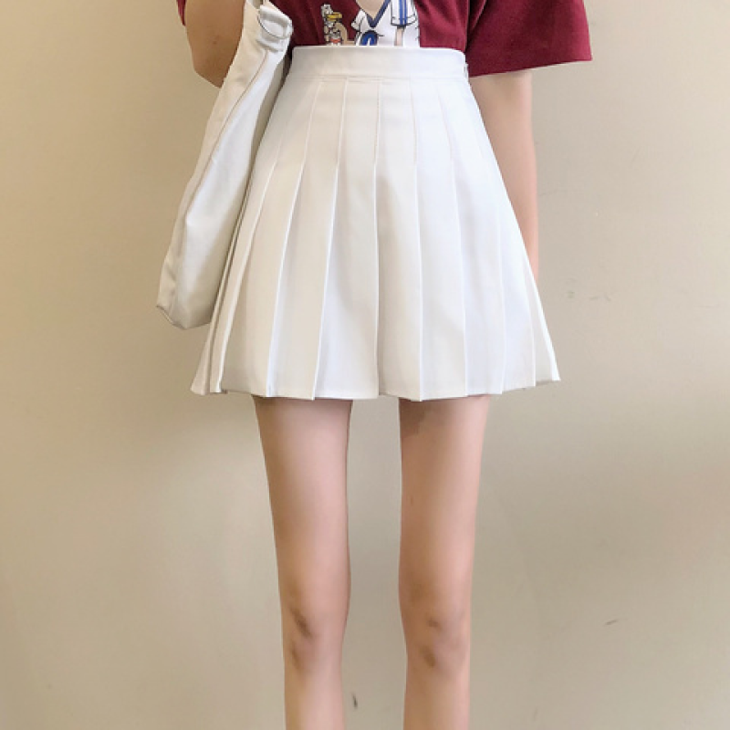 Chân Váy Chữ A Lưng Cao Xếp Ly Màu Trơn Quyến Rũ Cho Nữ